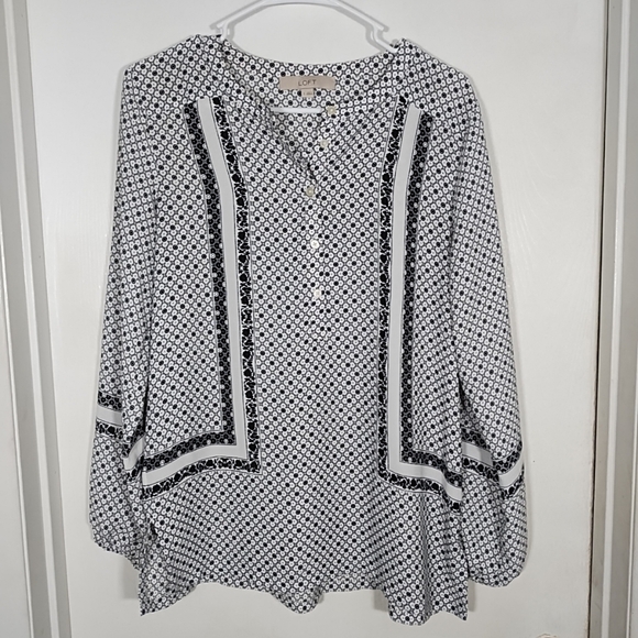 LOFT Tops - LOFT Black White Half Button Down Blouse Women's Small Boho Tunic Top